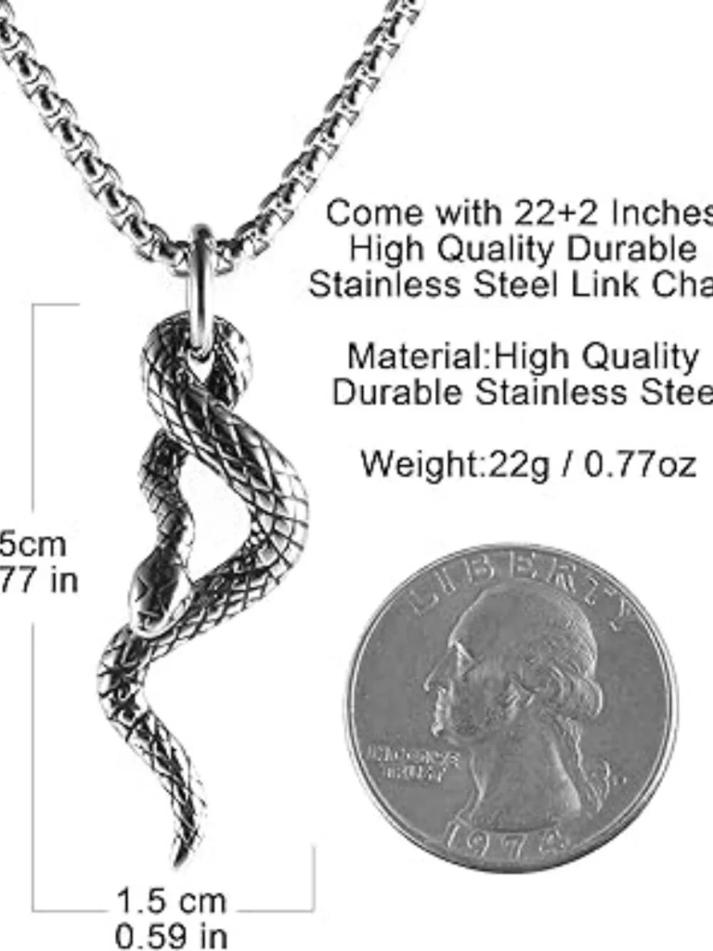 NEW Silver Tone Jewelry Stainless Steel Animal Snake Pendant Chain Necklace Goth